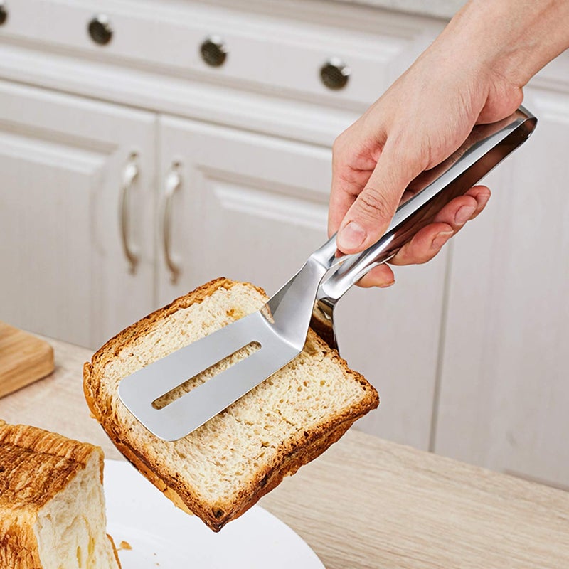 AOOSY 304 Steak Clamps, 3-in-1 Cooking Tong, Double Sided Spatula, 10 Inch Multifunctional Stainless Steel Food Flipping Spatula Tongs Clip for Bread Hamburger BBQ Meats Pizza Pies Bread Fish - Image 5